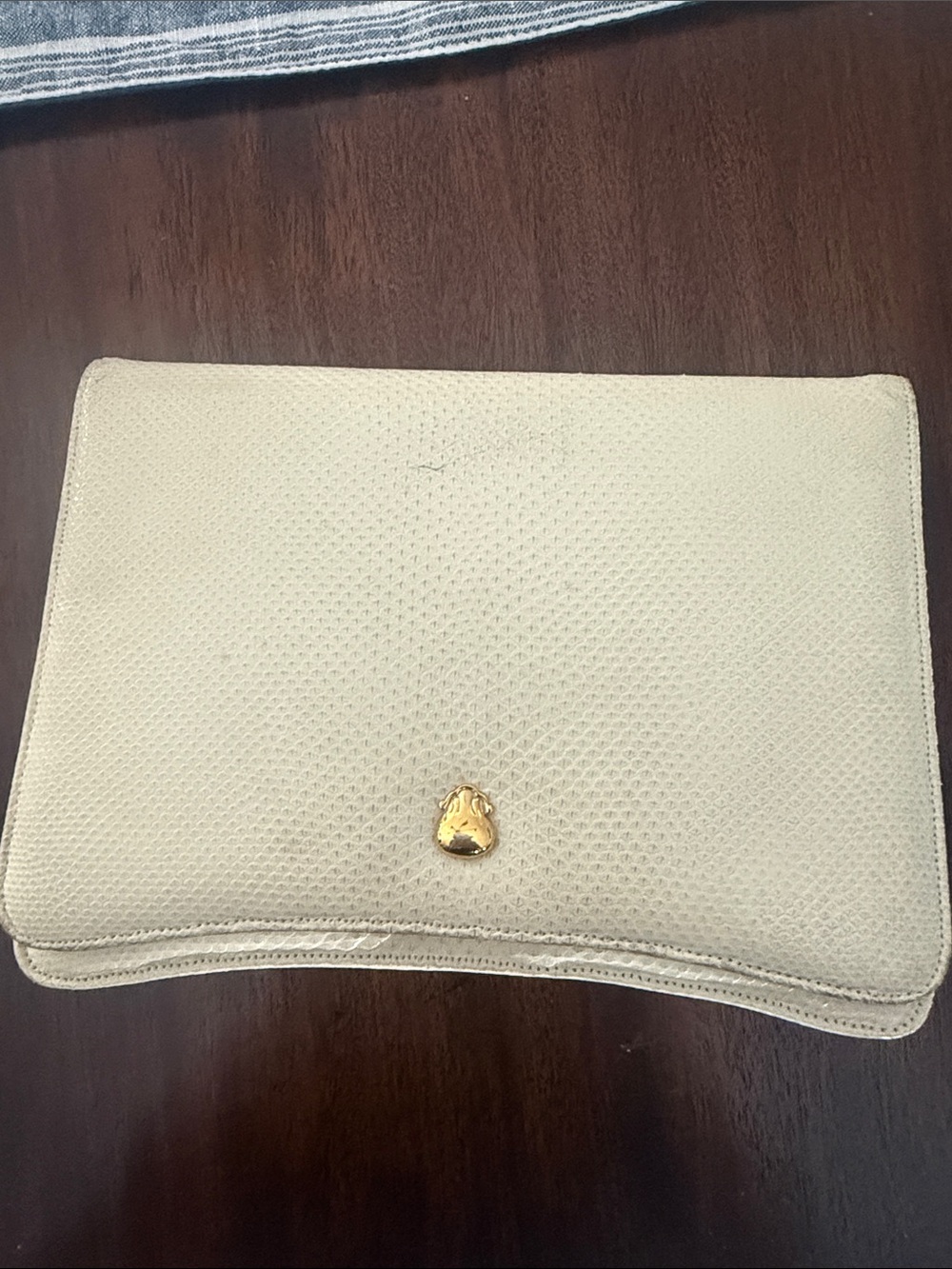 Judith Leiber Cream Textured Clutch with Gold Accent